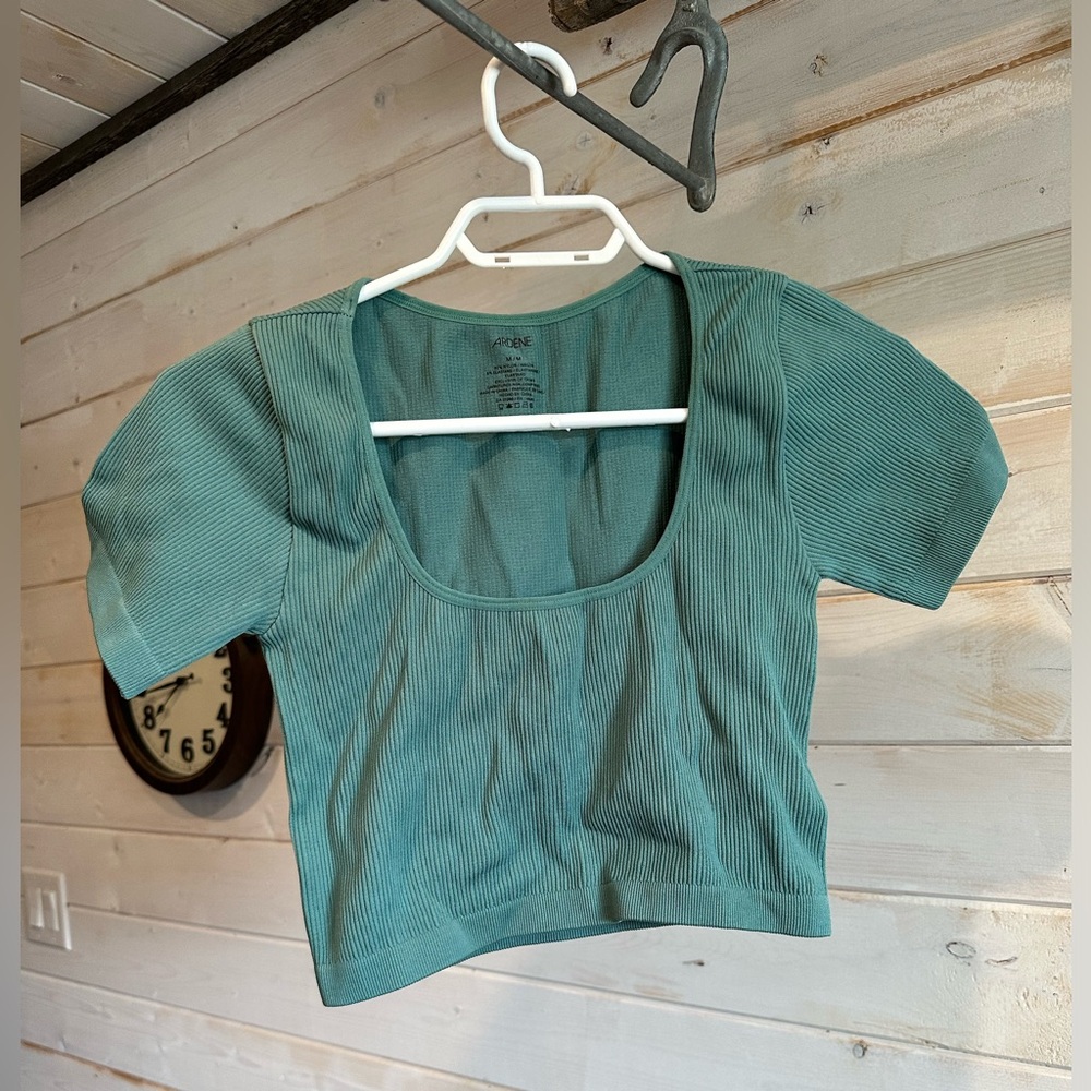 Ardene | Green Ribbed Short Sleeve Cropped Top